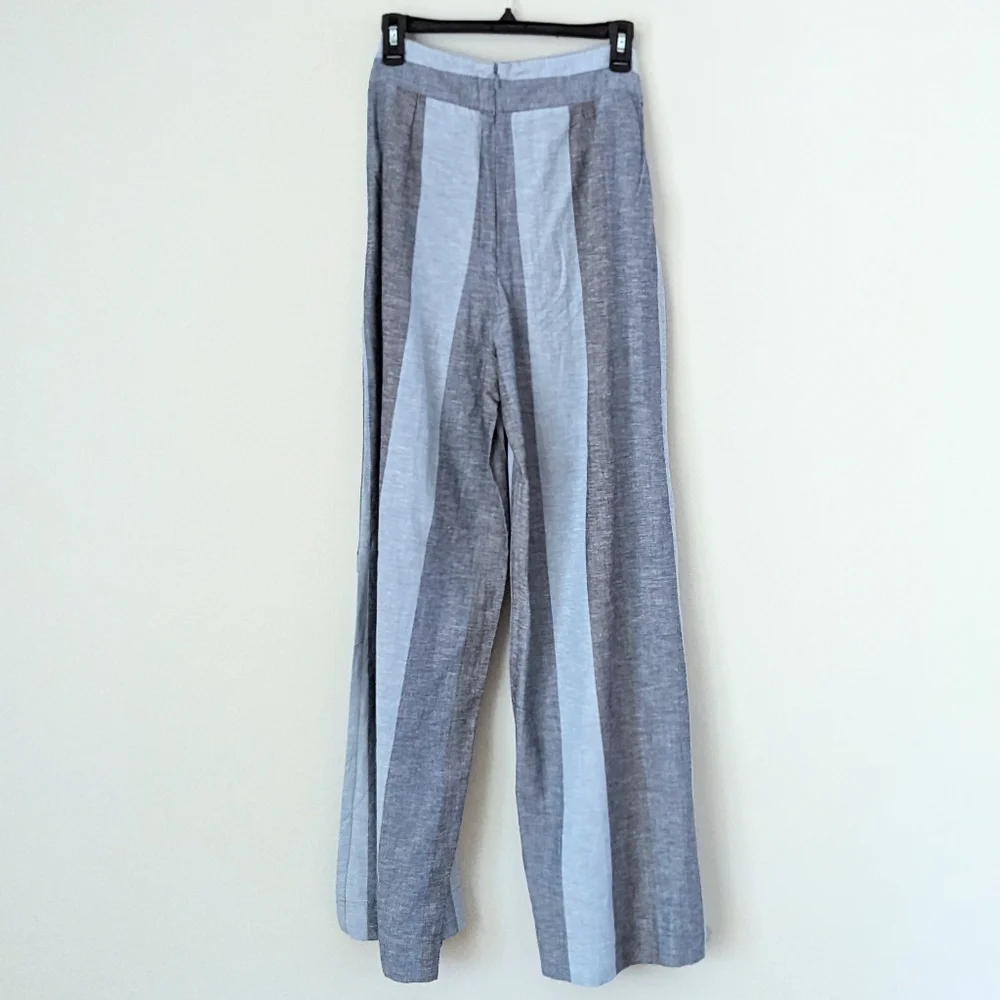 Venus Blue Stripe Wide Leg Light Airy Cotton Blend Pants, Tie Front Detail, 8 - Picture 5 of 7